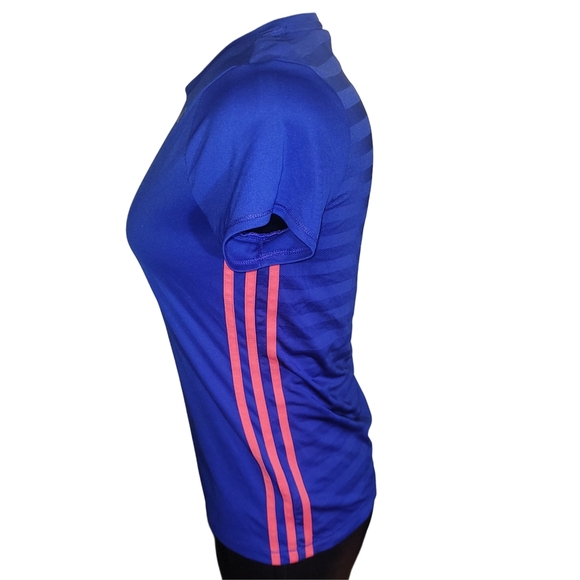 Adidas Blue T-Shirt With Pink Trim - Picture 4 of 6